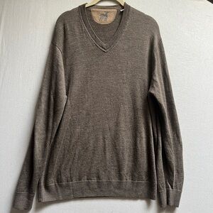 Raffi Men's Brown 100% Extra Fine Merino Wool V-Neck Sweater Size L